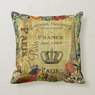 Vintage Paris French Design on Parchment paper Throw Pillow
