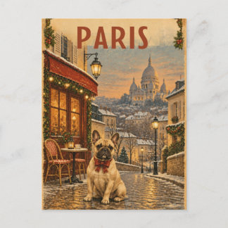 Vintage Paris Frenchie Christmas Postcard