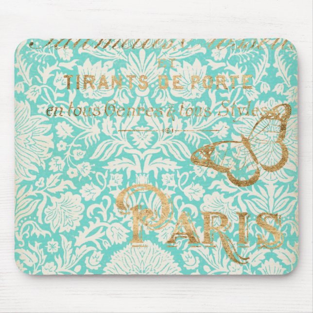 Vintage Paris Gold Design With Butterfly Mouse Pad (Front)