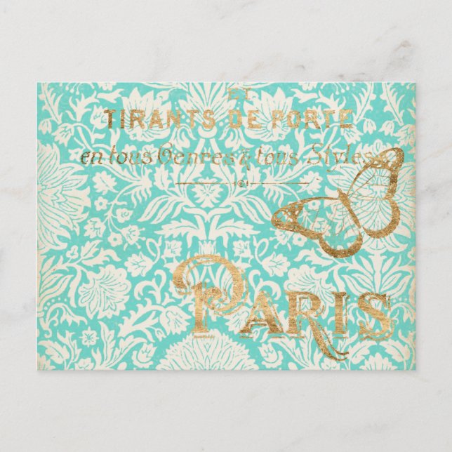 Vintage Paris Gold Design With Butterfly Postcard (Front)