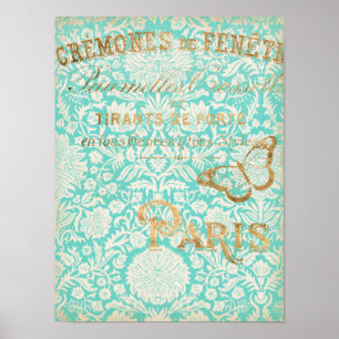 Vintage Paris Gold Design With Butterfly Poster