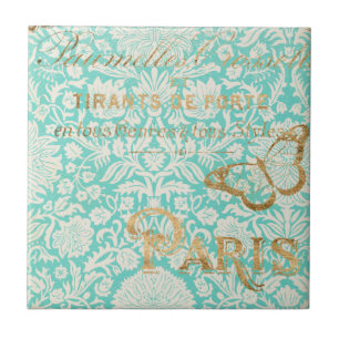 Vintage Paris Gold Design With Butterfly Tile