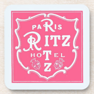 Vintage Paris Hotel Pink White Beverage Coaster