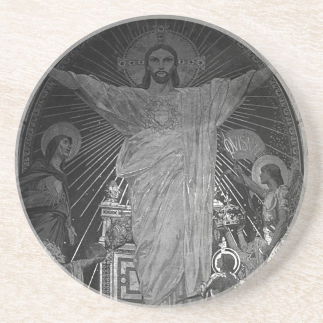 Vintage Paris Main mosaic Sacred Heart jesus Coaster (Front)