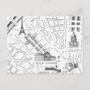 Vintage Paris Map B&W Postcard