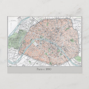 Vintage Paris Map Postcard