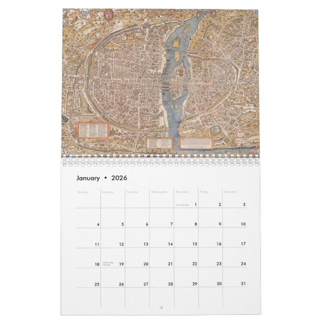 Vintage Paris Maps Calendar (Jan 2026)
