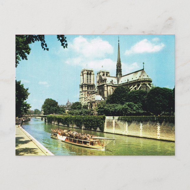 Vintage Paris, Notre Dame, Bateau Mouche Postcard (Front)