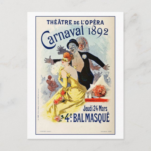 Vintage Paris Opera Theatre Carnival 1892 Postcard (Front)