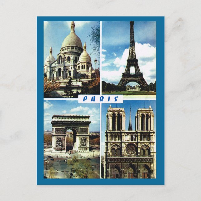 Vintage Paris, Paris Multiview Postcard (Front)