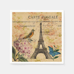 Vintage Paris Party French Botanical Eiffel Tower  Napkin