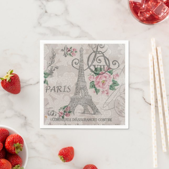 Vintage Paris Party French Botanical Eiffel Tower  Napkin (Insitu)