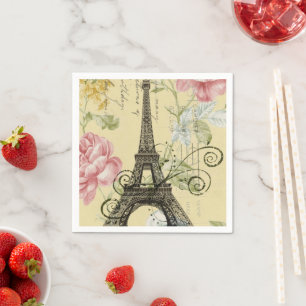 Vintage Paris Party French Botanical Eiffel Tower  Napkin