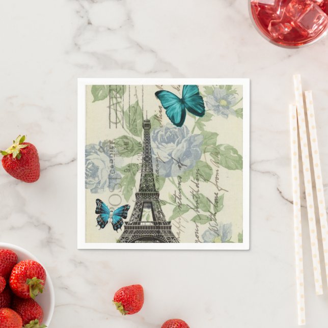 Vintage Paris Party French Botanical Eiffel Tower  Napkin (Insitu)