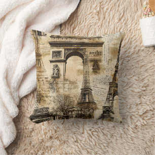 Vintage Paris Pattern – Eiffel Tower Landmarks Throw Pillow