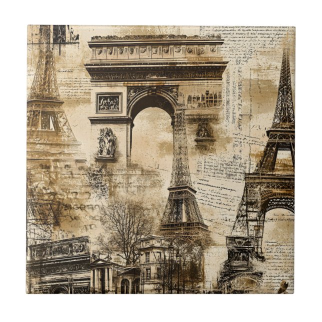 Vintage Paris Pattern – Eiffel Tower Landmarks Tile (Front)