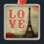 Vintage Paris | Pink Metal Ornament<br><div class="desc">Vintage Eiffel Tower image in Paris,  France. An old French love letter is faded in the background.</div>