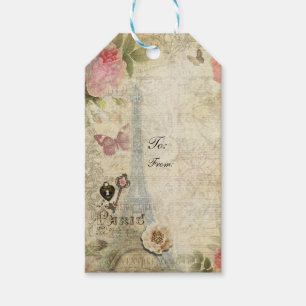 Vintage Paris Pink Roses Lock & Key Chic Wedding Gift Tags