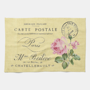 Vintage Paris Post Pink Roses Kitchen Towel