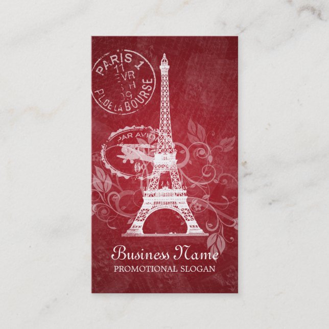 Vintage Paris Postcard Red Business Card (Front)
