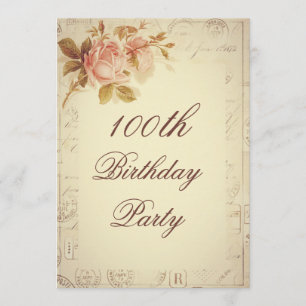 Vintage Paris Postmarks Chic Roses 100th Birthday Invitation