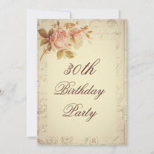 Vintage Paris Postmarks Chic Roses 30th Birthday Invitation