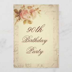 Vintage Paris Postmarks Chic Roses 90th Birthday Invitation