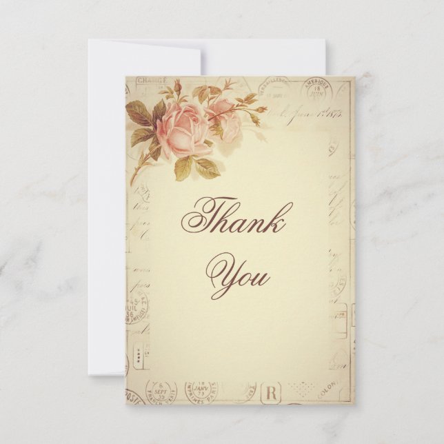 Vintage Paris Postmarks Chic Roses Thank You (Front)