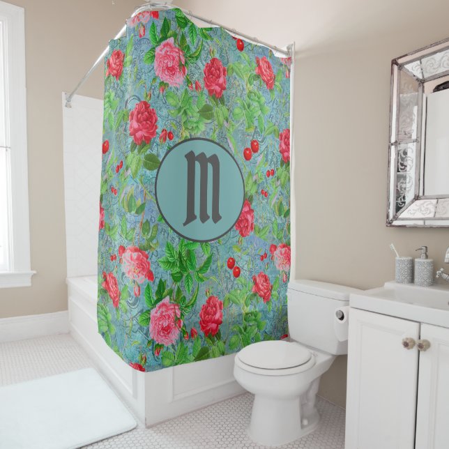 Vintage Paris  Postmarks Florals Teal Monogram (In Situ)