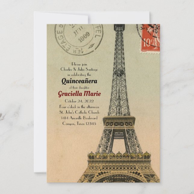 Vintage Paris Quinceanera 15 Birthday Invite (Front)