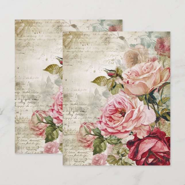 Vintage Paris Rose Paper Sheet (Front/Back)