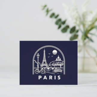 Vintage Paris Skyline | Retro French Travel . Holiday Postcard