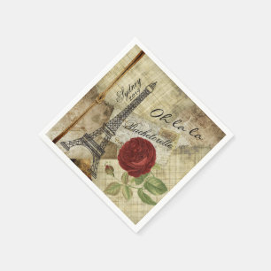 Vintage Paris Style - Red Rose- Bachelorette Napkin