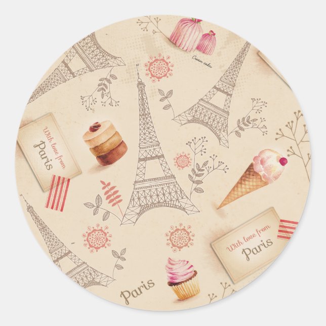 Vintage Paris Sweets Classic Round Sticker (Front)