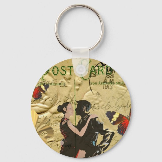 Vintage Paris Tango post card Keychain (Front)
