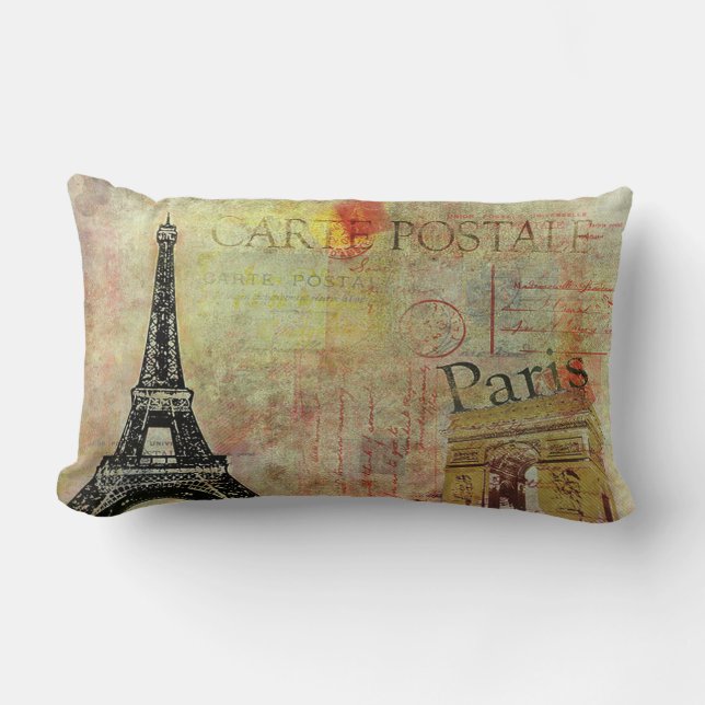 Vintage Paris Theme Lumbar Pillow/ Carte Postale Pillow (Front)