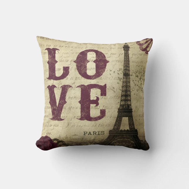 Vintage Paris Throw Pillow (Front)