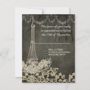 Vintage Paris Tour Eiffel Mariage Tan Noir RSVP