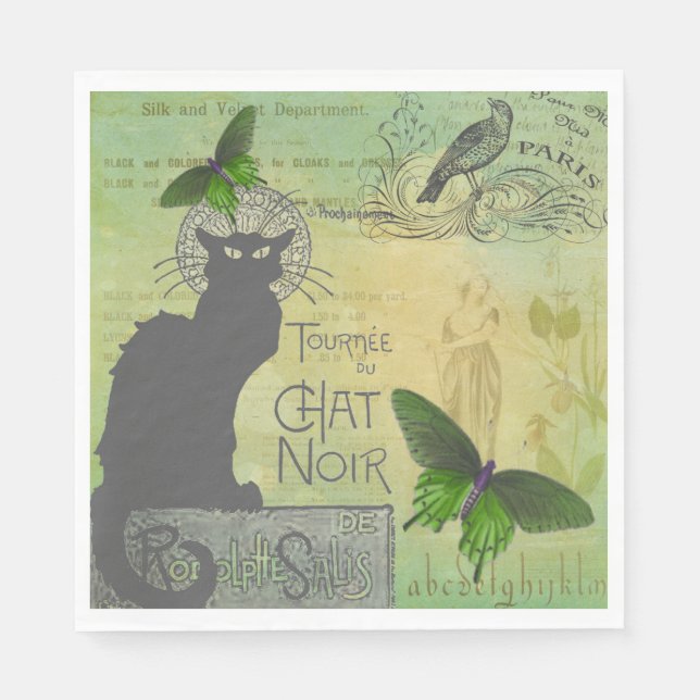 Vintage Paris Tour of Chat Noir Collage  Napkin (Front)