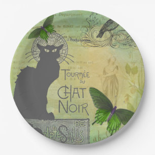 Vintage Paris Tour of Chat Noir Collage  Paper Plate