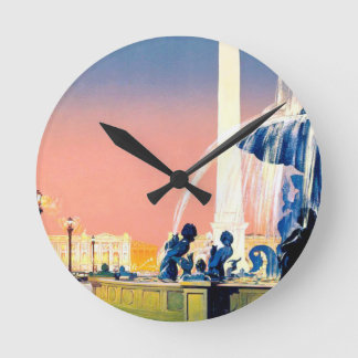 Vintage Paris Travel Advertisement Round Clock