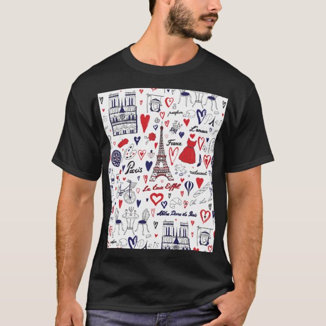Vintage Paris: Travel Line Pattern T-Shirt (Front)