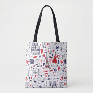 Vintage Paris: Travel Line Pattern Tote Bag