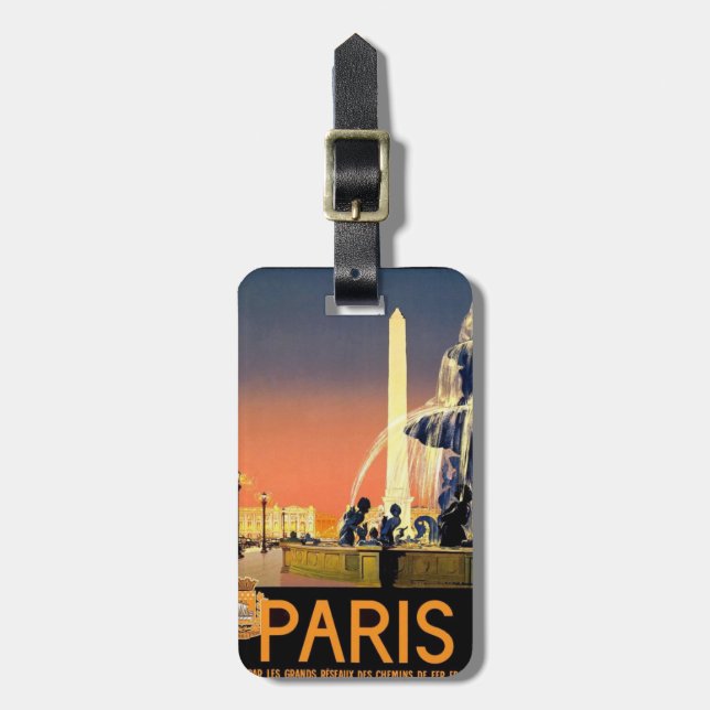 Vintage Paris Travel Poster Luggage Tag (Front Vertical)