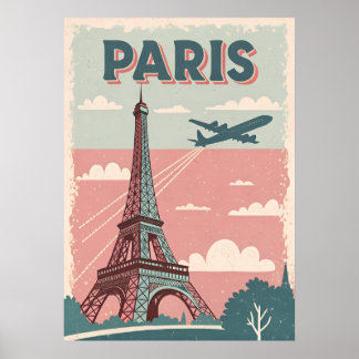 Vintage Paris Travel Poster – Retro Eiffel Tower W