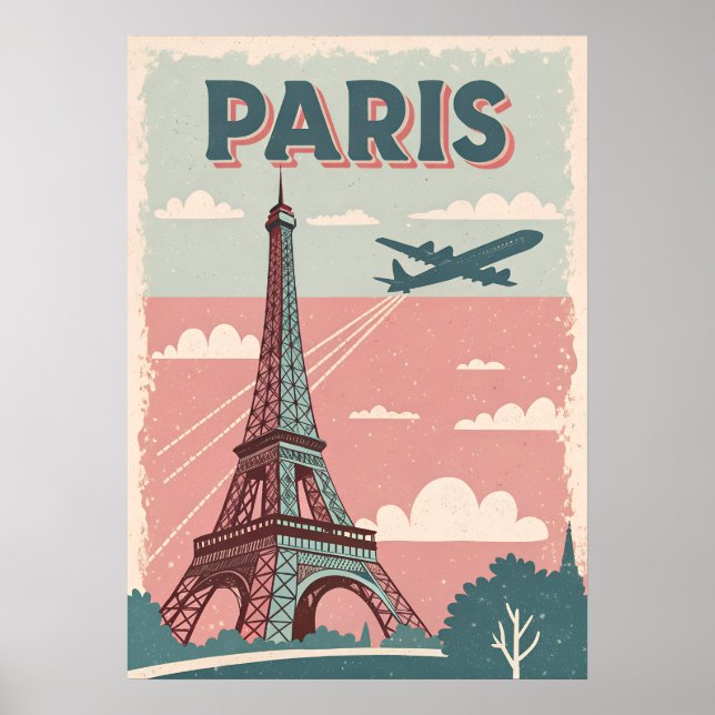 Vintage Paris Travel Poster – Retro Eiffel Tower W (Front)