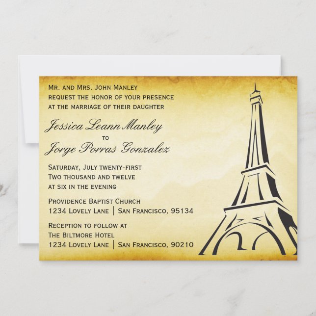 Vintage Paris Wedding Invitation (Front)