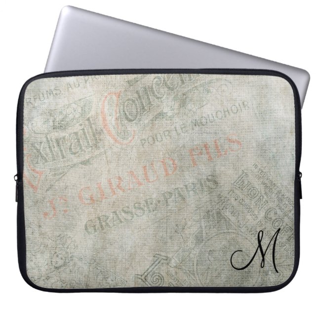 Vintage Parisian Advertisement with Monogram Laptop Sleeve (Front)