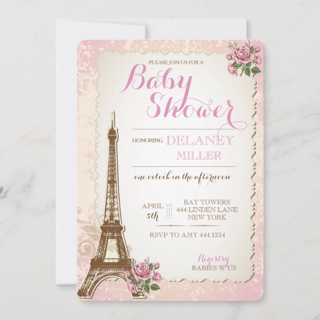 Vintage Parisian Baby Shower Girl Invitations (Front)