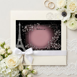 Vintage Parisian Blush Pink Silver Glitter Wedding Envelope